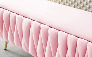 Panca Imbottita Divanetto In Velluto Contenitore Pouf Grande XXL PortaOggetti  Intrecciato Panca Sgabello A Pie Di Letto Con Gambe In Metallo Dorato Cassapanca Ingresso Legno Massello Panchina - Rosa Cipria