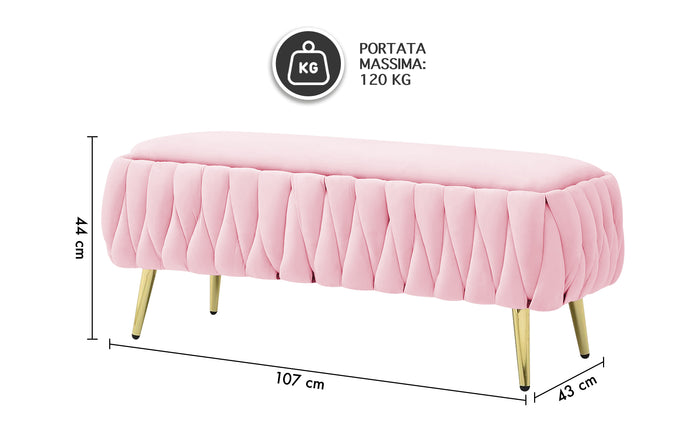 Panca Imbottita Divanetto In Velluto Contenitore Pouf Grande XXL PortaOggetti  Intrecciato Panca Sgabello A Pie Di Letto Con Gambe In Metallo Dorato Cassapanca Ingresso Legno Massello Panchina - Rosa Cipria