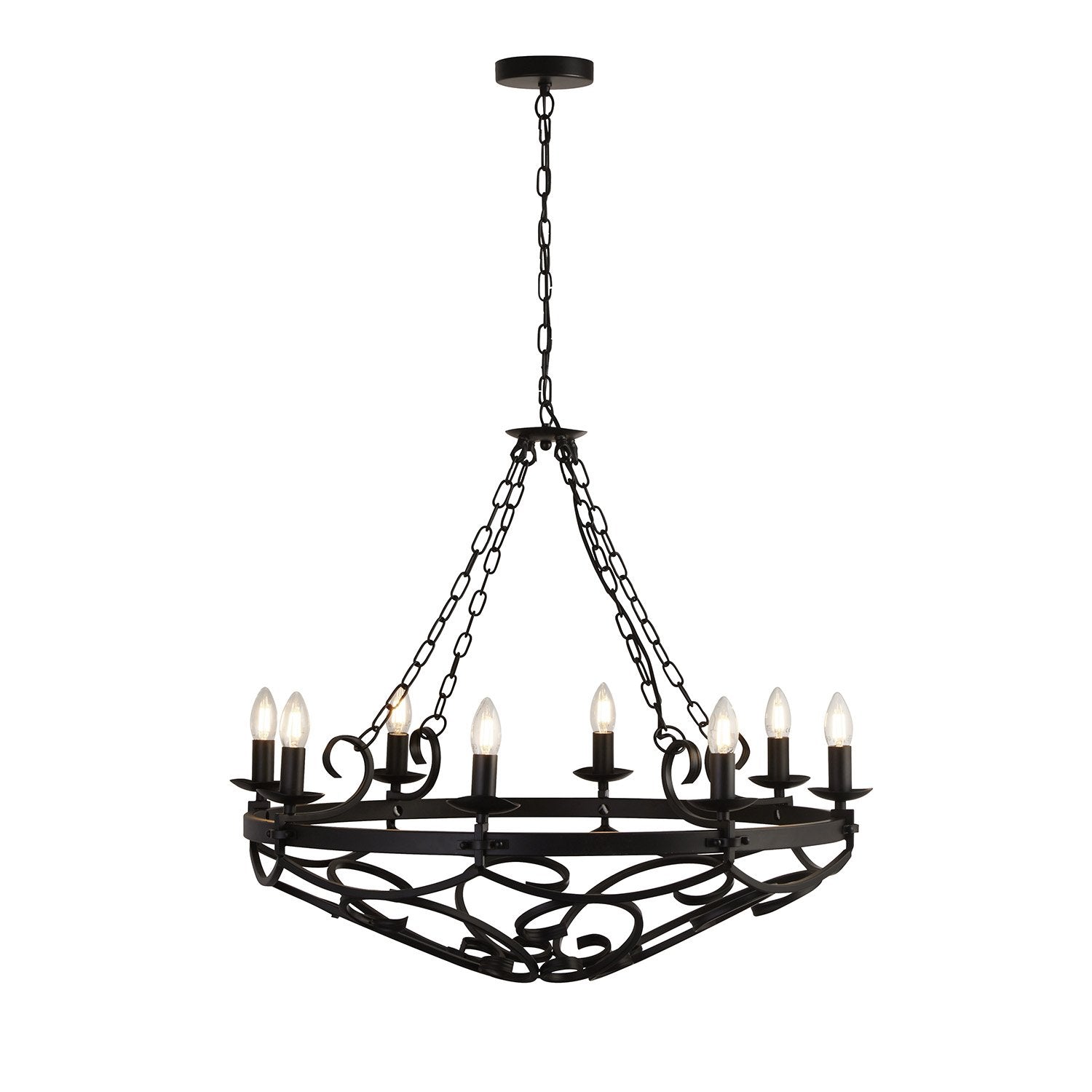 Lampadario Rustico-Country Ruota Di Carro Iii Acciaio Nero 8 Luci E14