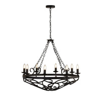 Lampadario Rustico-Country Ruota Di Carro Iii Acciaio Nero 8 Luci E14