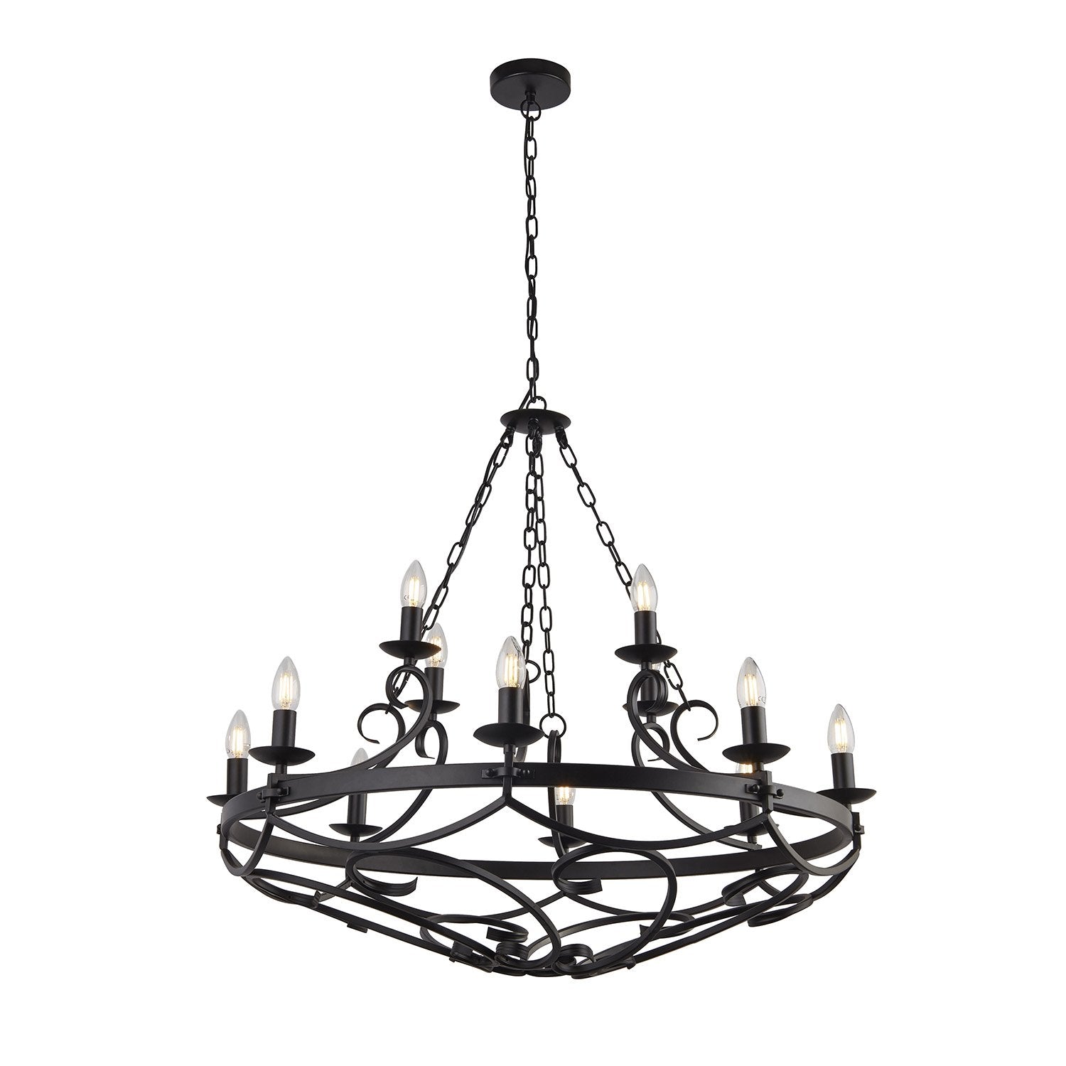 Lampadario Rustico-Country Ruota Di Carro Iii Acciaio Nero 12 Luci E14