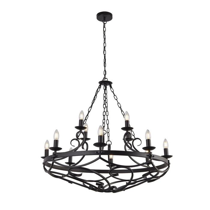 Lampadario Rustico-Country Ruota Di Carro Iii Acciaio Nero 12 Luci E14