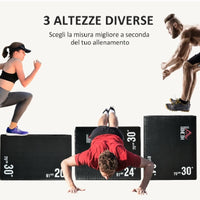 Jumping Box 3in1 3 Altezze Fitness Jumping Pliometrico Max 120kg 75x51x61cm Nero