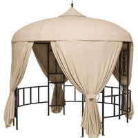 Gazebo da Giardino Rotondo Ø3m con Tende e Prese d'Aria in Metallo e Poliestere Beige