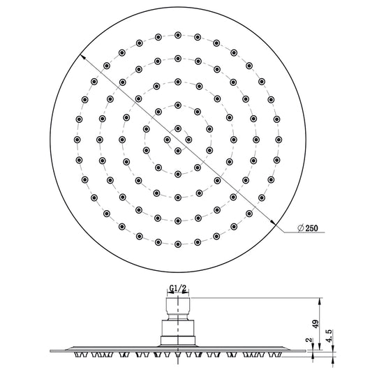 Soffione doccia tondo acciaio inox 2 mm spessore effetto pioggia varie misure bagno *** misure diam. 250x2 mm 86 ugel...