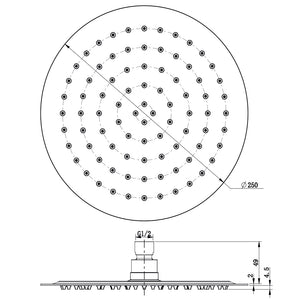 Soffione doccia tondo acciaio inox 2 mm spessore effetto pioggia varie misure bagno *** misure diam. 250x2 mm 86 ugel...