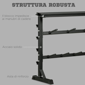 Porta Bilanciere Multiuso 100x55x102 cm per Barre Manubri e Dischi Pesi in Acciaio Nero