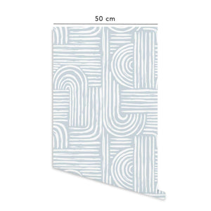 Carta da parati adesiva Maze in vinile azzurro polvere- 1 rotolo 50x300 cm-Decochic