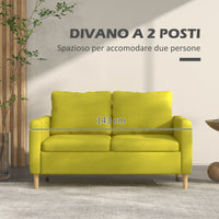 Divano 2 Posti 143x76x83 cm in Tessuto Effetto Lino Giallo