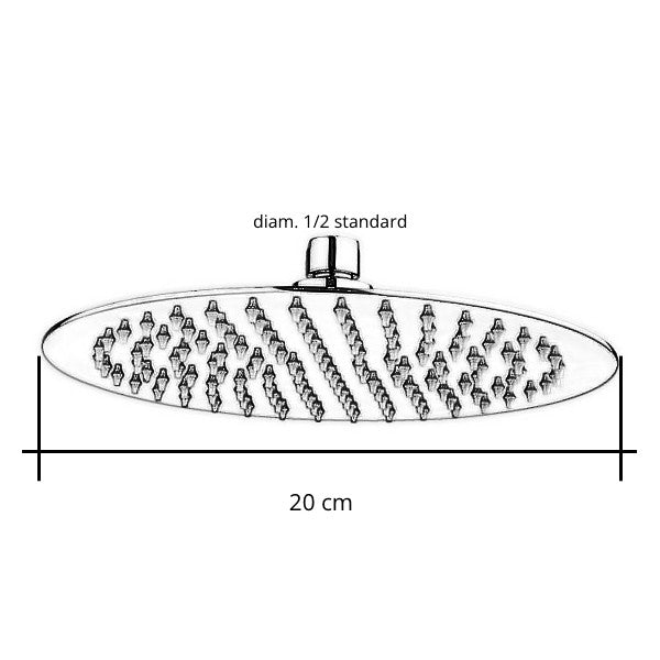 Soffione doccia tondo anticalcare da cm 20, doccia a pioggia