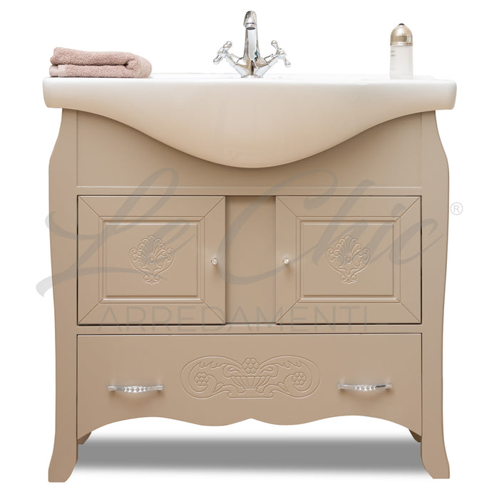 Mobiletto bagno Tortora shabby chic 85 con specchio