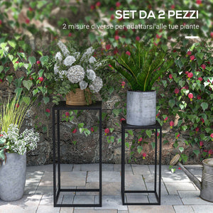 Set 2 Portapiante 25x25x58,5 cm e 31x31x65 cm in Acciaio Nero