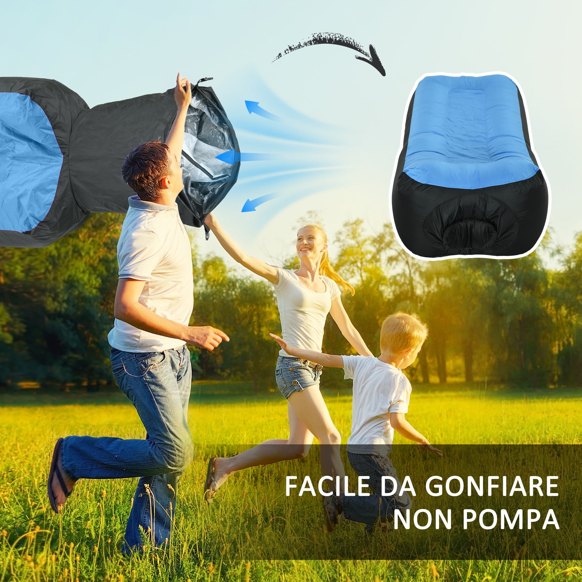 Lettino Gonfiabile da Campeggio 195x83x52 cm Mare con Borsa di Trasporto Blu