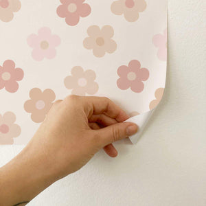 Carta da parati adesiva Daisy in vinile rosa- 1 rotolo 50x300 cm-Decochic