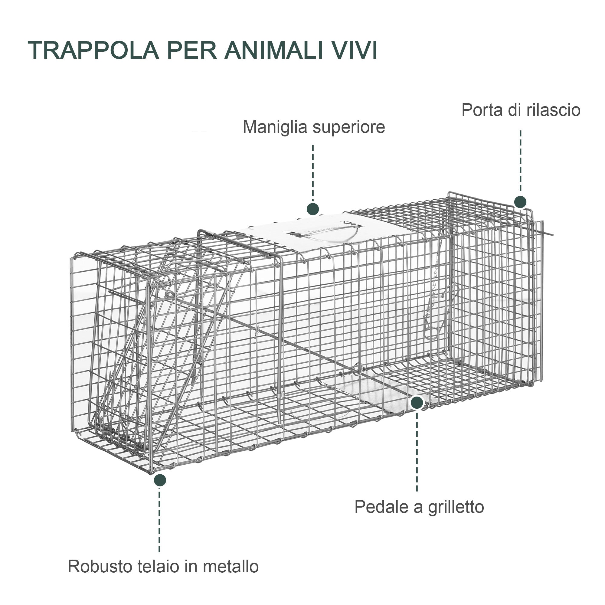 Trappola per Animali Vivi 81x26x34,5 cm in Acciaio Argento