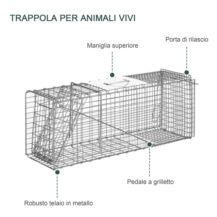 Trappola per Animali Vivi 81x26x34,5 cm in Acciaio Argento