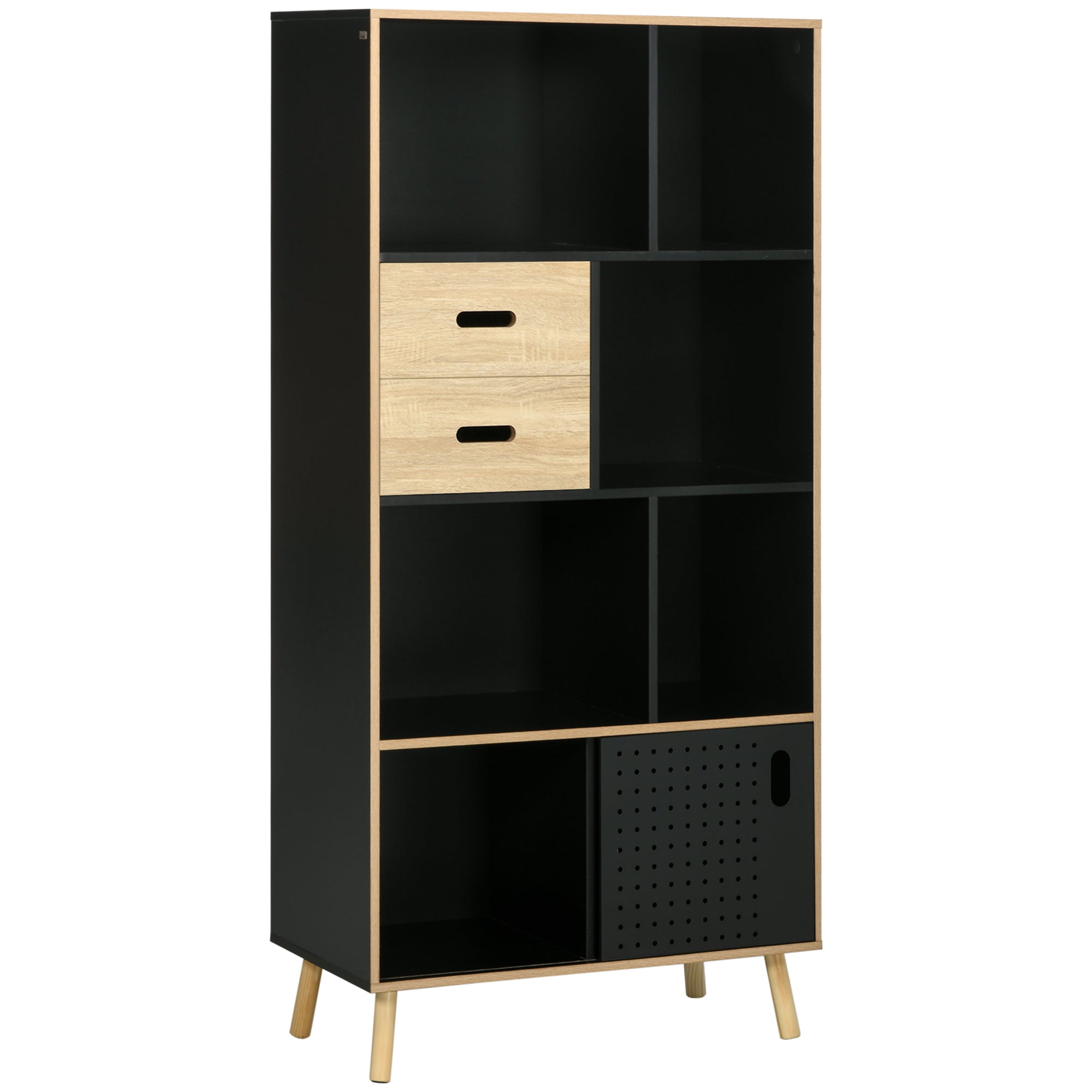 Libreria Moderna 80x40x165 cm in MDF e Truciolato Nero e Legno Naturale