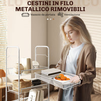 Carrello da Cucina Salvaspazio 5 Livelli con Cestini a Rete in Acciaio 45x26,5x106 cm Bianco