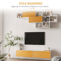 Mobile TV Sospeso 60" max con Armadietto a Parete in Truciolato Bianco e Marrone Chiaro