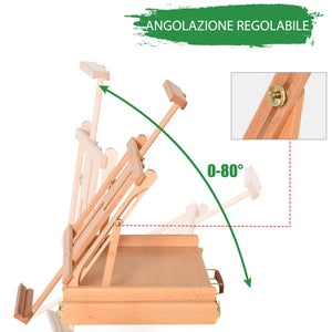 Cavalletto per Pittura da Tavolo Altezza e Angolazione Regolabile 42x36x12,5 cm in Legno di Faggio Naturale