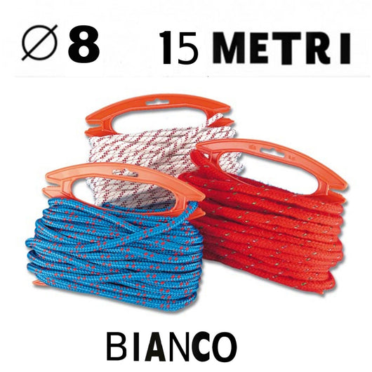 Matassa treccia in polipropilene bianca in bobina da 15 metri diametro treccia 8 mm nautica