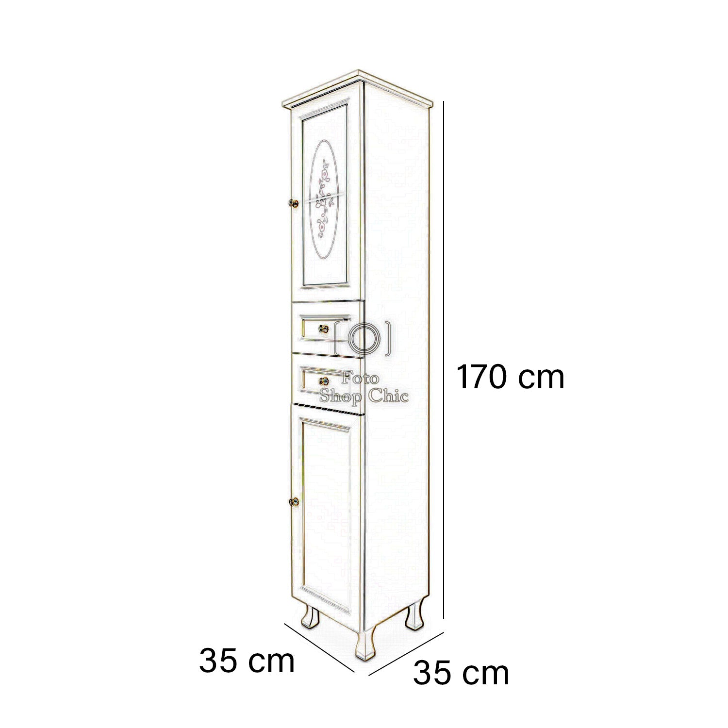 Colonna da bagno in legno avorio laccato e pomelli Swarovski