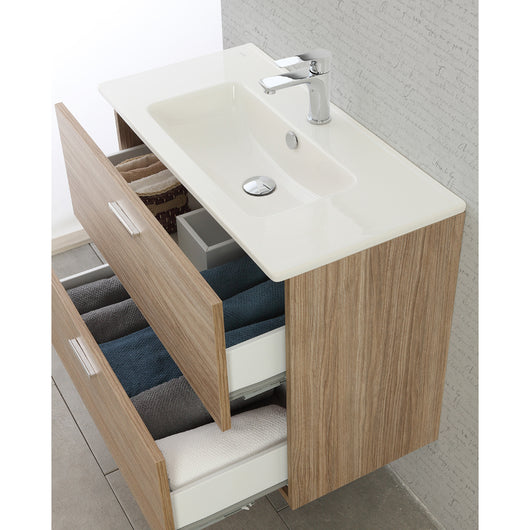 MOBILE BAGNO SOSPESO CON LAVABO E SPECCHIO 2 CASSETTI L:80cm ROVERE TROPEA LINEA GRETA FERIDRAS 900001