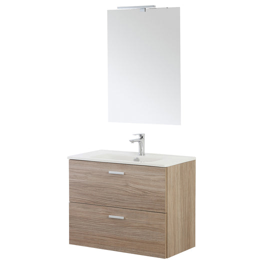 MOBILE BAGNO SOSPESO CON LAVABO E SPECCHIO 2 CASSETTI L:80cm ROVERE TROPEA LINEA GRETA FERIDRAS 900001