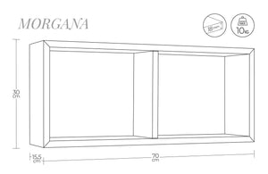 Mensola Rettangolare 2 Scomparti da Parete 70x30x15,5 cm in Fibra di Legno Morgana Grigio Sasso