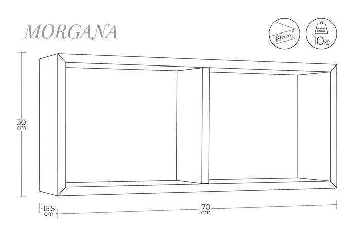 Mensola Rettangolare 2 Scomparti da Parete 70x30x15,5 cm in Fibra di Legno Morgana Rovere Scuro