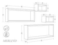 Set 3 Mensole Cubo da Parete Quadrato e Rettangolare in Fibra di Legno Merlino Noce Segato