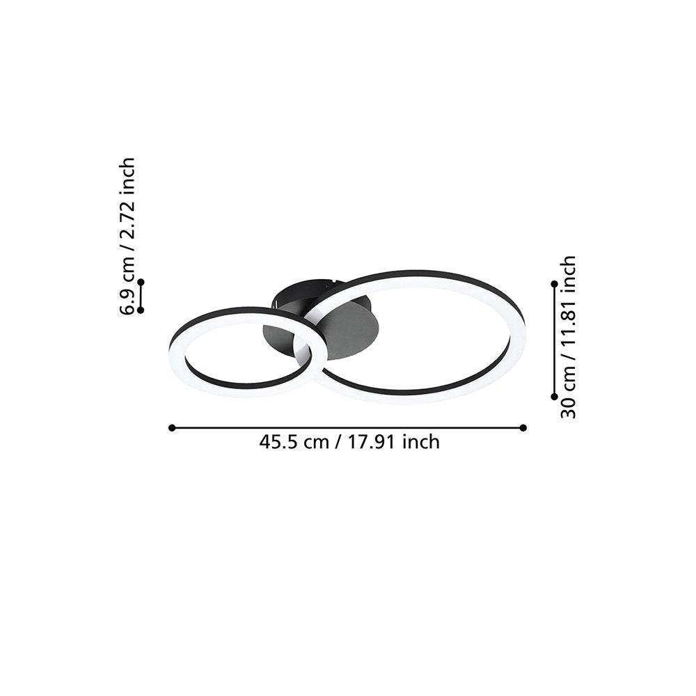 Plafoniera Moderna Parrapos-Z 2 Led Acciaio Nero Diffusori Tondi