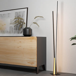 Piantana Moderna Panagria Led Alluminio Rivestito In Legno Nero E Marrone