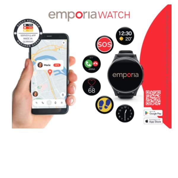 Emporia watch-lte 2,79 cm (1.1") ips digitale 240 x 240 pixel touch screen 4g nero, argento wi-fi gps (satellitare) - W06_001