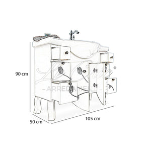 Arredo bagno contemporaneo con frontale decorato e specchio led