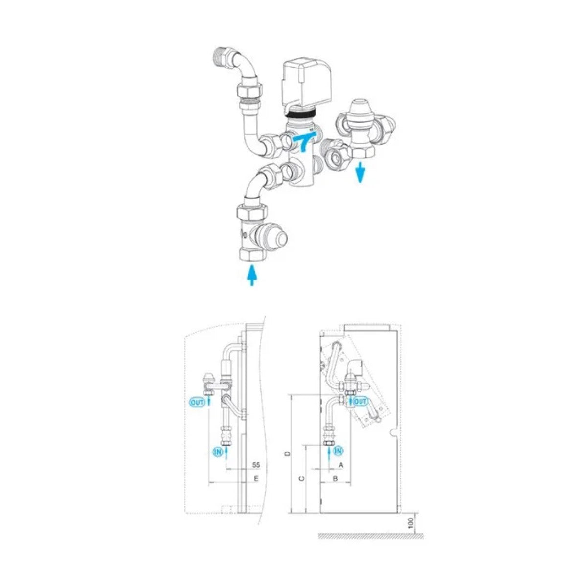 Valvola a 3 vie Sabiana 9060474W per Batteria Principale + Kit Collegamento Sciolti da 6-9