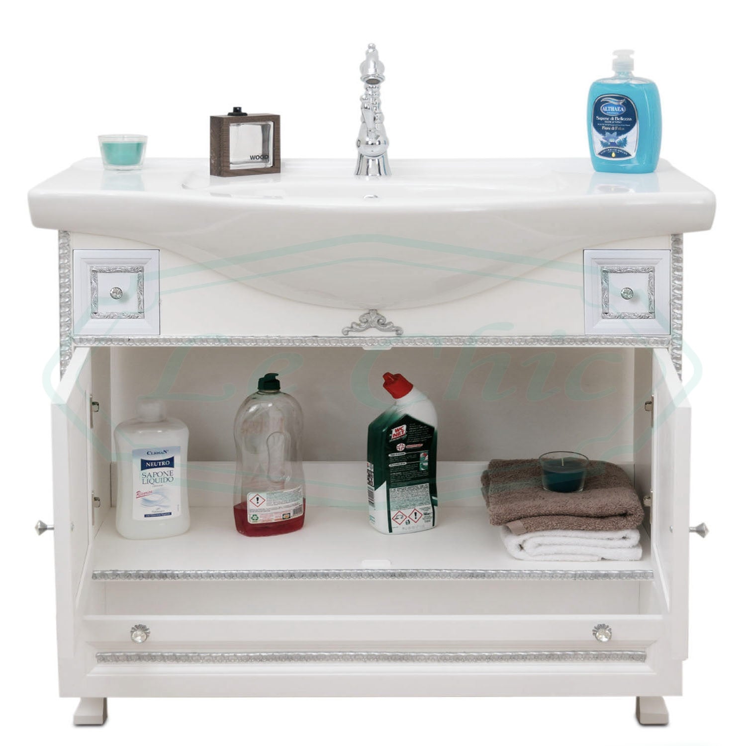 Arredo bagno 105 cm barocco white con decori