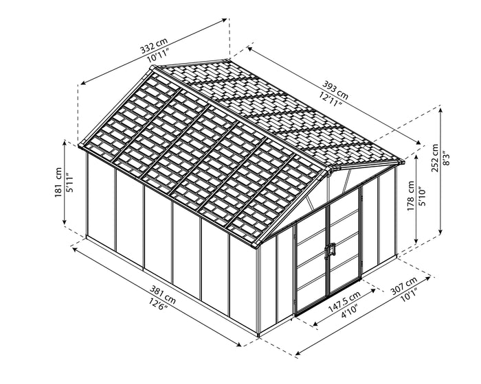 Casetta Da Giardino in Policarbonato Yukon 395X332X252 cm Grigio Pavimento Incluso