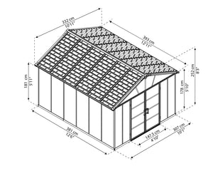 Casetta Da Giardino in Policarbonato Yukon 395X332X252 cm Grigio Pavimento Incluso