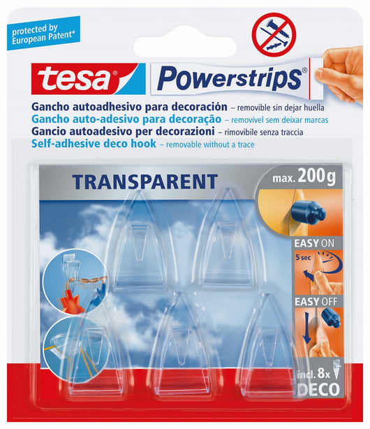 10pz tesa powerstrips 5 ganci autoadesivo trasparente 90804