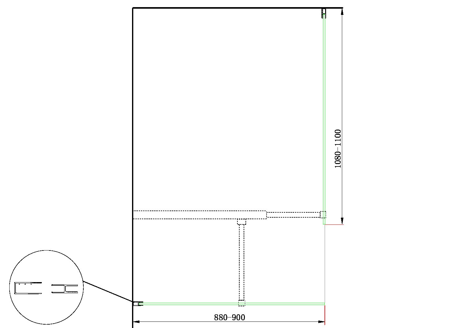 Doppia Parete Doccia Walk-in Con Braccio Di Sostegno Superiore a T Vetro 8 mm Reversibile 88-90 x 108-110 H 200 cm