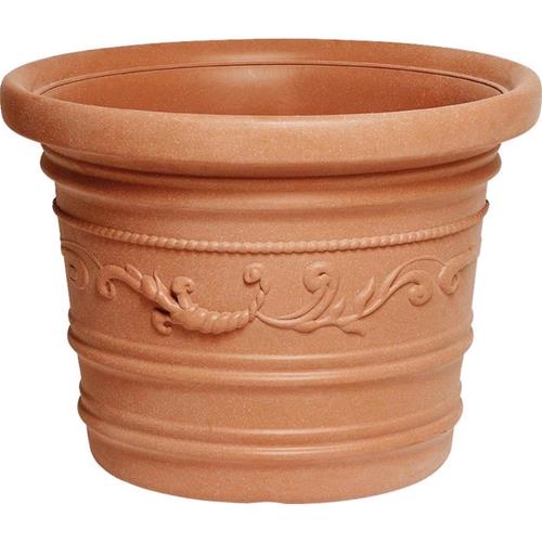 Vaso Tondo Festonato Ø 40Cm in Resina colore Terracotta Doppio Bordo