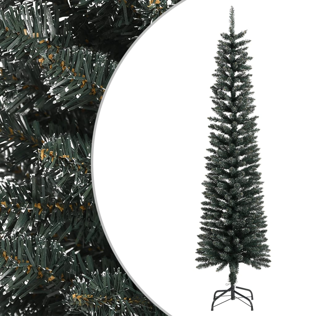 Albero di Natale Artificiale Sottile con Base Verde 210 cm PVC