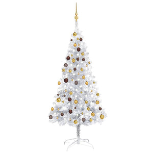 Albero di Natale Artificiale con LED e Palline Argento 180 cm PET