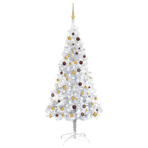 Set Albero di Natale Artificiale LED e Palline Argento 210 cm PVC