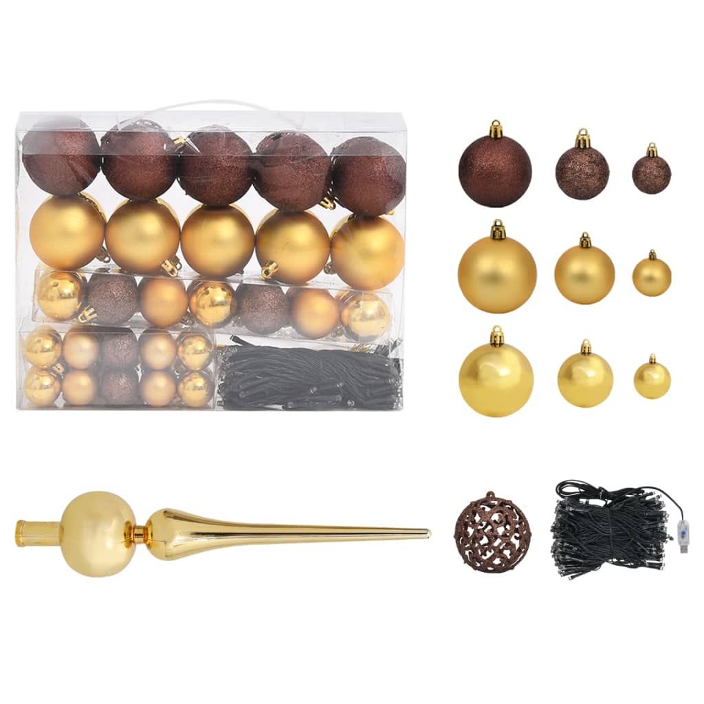 Set Albero di Natale Artificiale con LED Palline Oro 150 cm PET