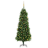 Set Albero di Natale Artificiale LED e Palline Verde 240 cm PVC