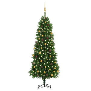 Set Albero di Natale Artificiale LED e Palline Verde 240 cm PVC