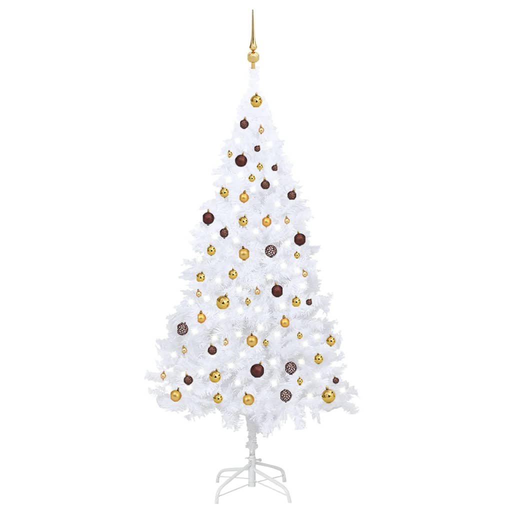 Albero di Natale Artificiale con LED e Palline Bianco 210 cm PVC