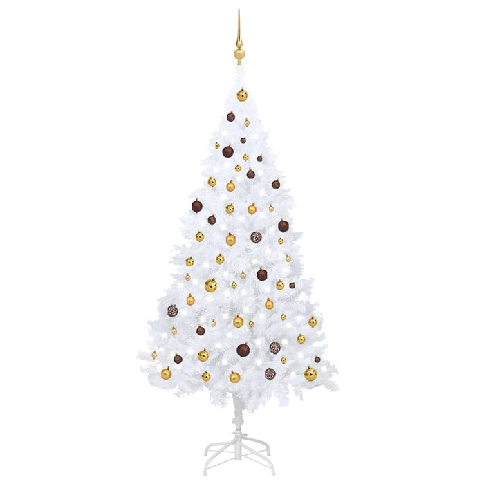 Albero di Natale Artificiale con LED e Palline Bianco 210 cm PVC